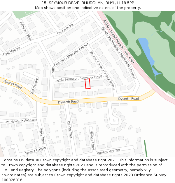 15, SEYMOUR DRIVE, RHUDDLAN, RHYL, LL18 5PP: Location map and indicative extent of plot