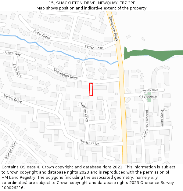 15, SHACKLETON DRIVE, NEWQUAY, TR7 3PE: Location map and indicative extent of plot