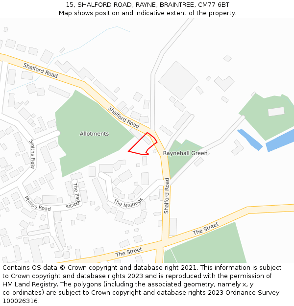 15, SHALFORD ROAD, RAYNE, BRAINTREE, CM77 6BT: Location map and indicative extent of plot