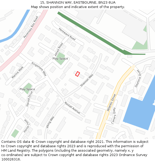 15, SHANNON WAY, EASTBOURNE, BN23 6UA: Location map and indicative extent of plot