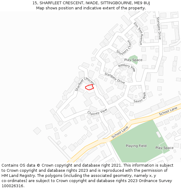15, SHARFLEET CRESCENT, IWADE, SITTINGBOURNE, ME9 8UJ: Location map and indicative extent of plot