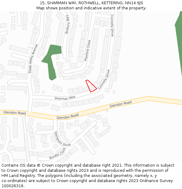 15, SHARMAN WAY, ROTHWELL, KETTERING, NN14 6JS: Location map and indicative extent of plot