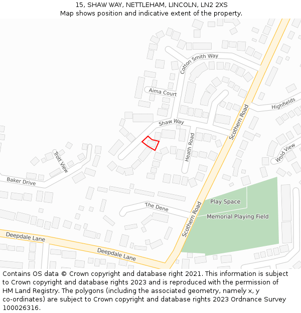 15, SHAW WAY, NETTLEHAM, LINCOLN, LN2 2XS: Location map and indicative extent of plot