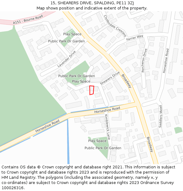 15, SHEARERS DRIVE, SPALDING, PE11 3ZJ: Location map and indicative extent of plot