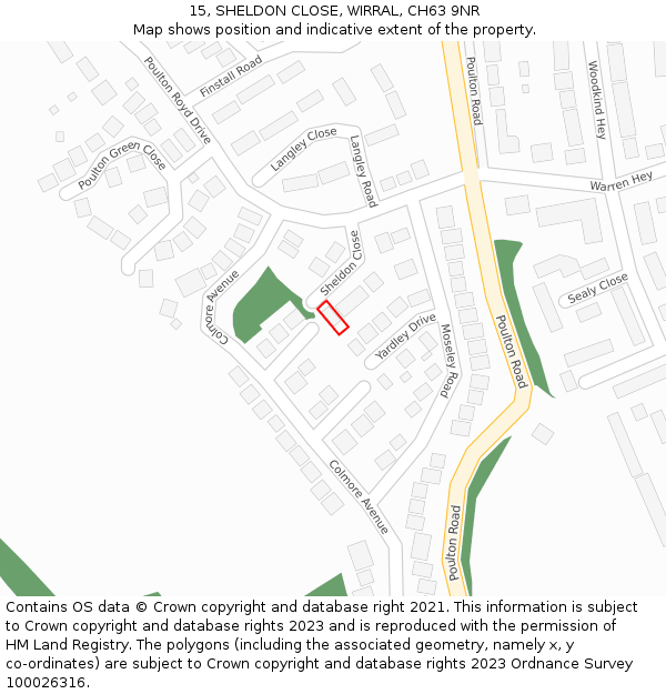 15, SHELDON CLOSE, WIRRAL, CH63 9NR: Location map and indicative extent of plot