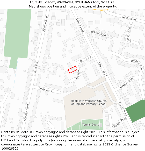 15, SHELLCROFT, WARSASH, SOUTHAMPTON, SO31 9BL: Location map and indicative extent of plot