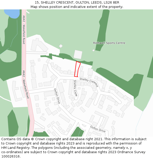 15, SHELLEY CRESCENT, OULTON, LEEDS, LS26 8ER: Location map and indicative extent of plot