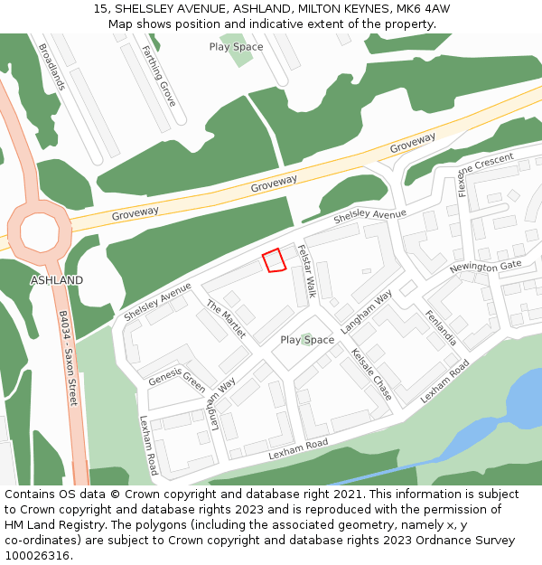 15, SHELSLEY AVENUE, ASHLAND, MILTON KEYNES, MK6 4AW: Location map and indicative extent of plot