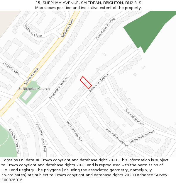 15, SHEPHAM AVENUE, SALTDEAN, BRIGHTON, BN2 8LS: Location map and indicative extent of plot