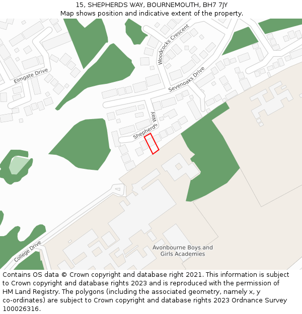 15, SHEPHERDS WAY, BOURNEMOUTH, BH7 7JY: Location map and indicative extent of plot