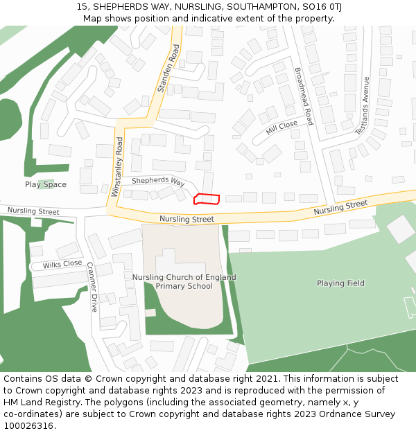 15, SHEPHERDS WAY, NURSLING, SOUTHAMPTON, SO16 0TJ: Location map and indicative extent of plot