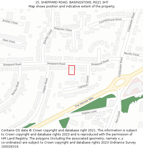15, SHEPPARD ROAD, BASINGSTOKE, RG21 3HT: Location map and indicative extent of plot