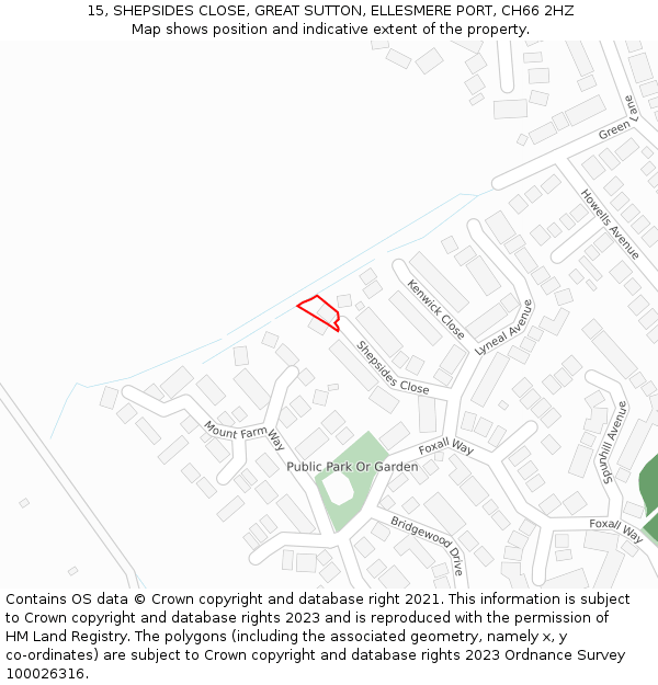 15, SHEPSIDES CLOSE, GREAT SUTTON, ELLESMERE PORT, CH66 2HZ: Location map and indicative extent of plot