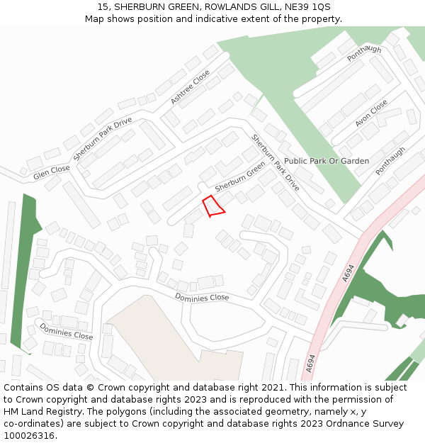 15, SHERBURN GREEN, ROWLANDS GILL, NE39 1QS: Location map and indicative extent of plot