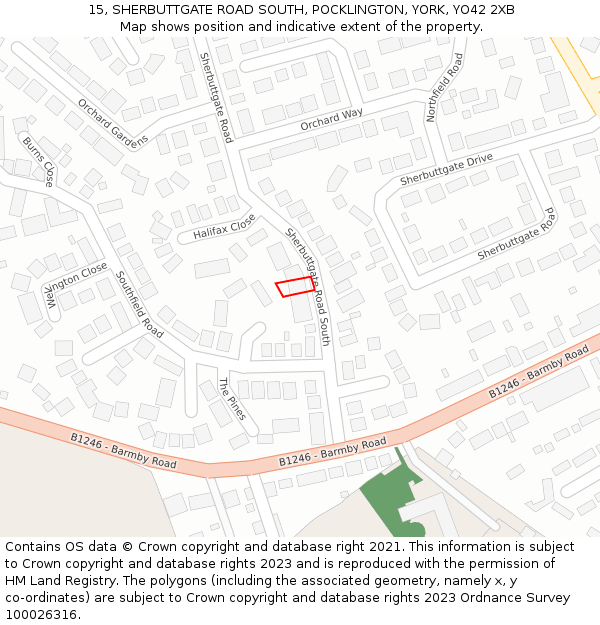 15, SHERBUTTGATE ROAD SOUTH, POCKLINGTON, YORK, YO42 2XB: Location map and indicative extent of plot