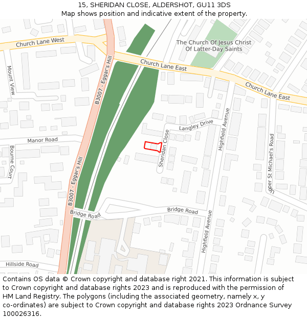 15, SHERIDAN CLOSE, ALDERSHOT, GU11 3DS: Location map and indicative extent of plot