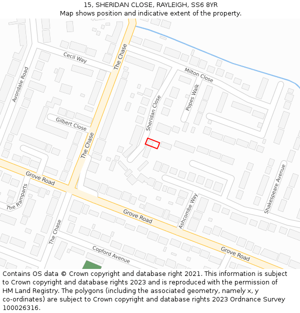 15, SHERIDAN CLOSE, RAYLEIGH, SS6 8YR: Location map and indicative extent of plot