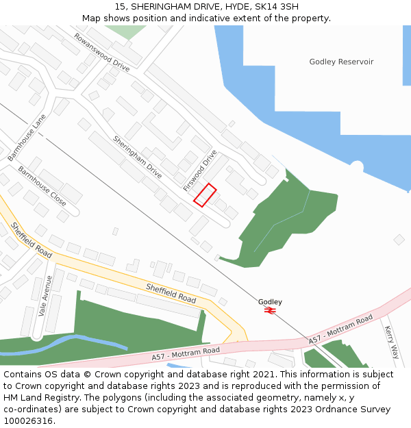 15, SHERINGHAM DRIVE, HYDE, SK14 3SH: Location map and indicative extent of plot