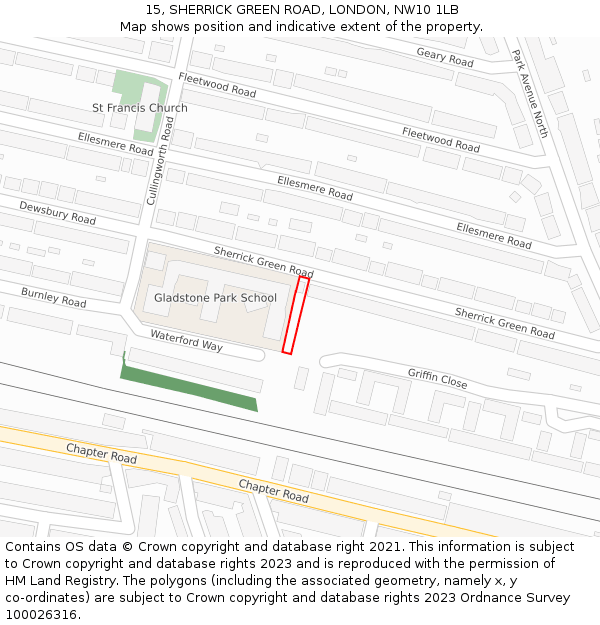 15, SHERRICK GREEN ROAD, LONDON, NW10 1LB: Location map and indicative extent of plot