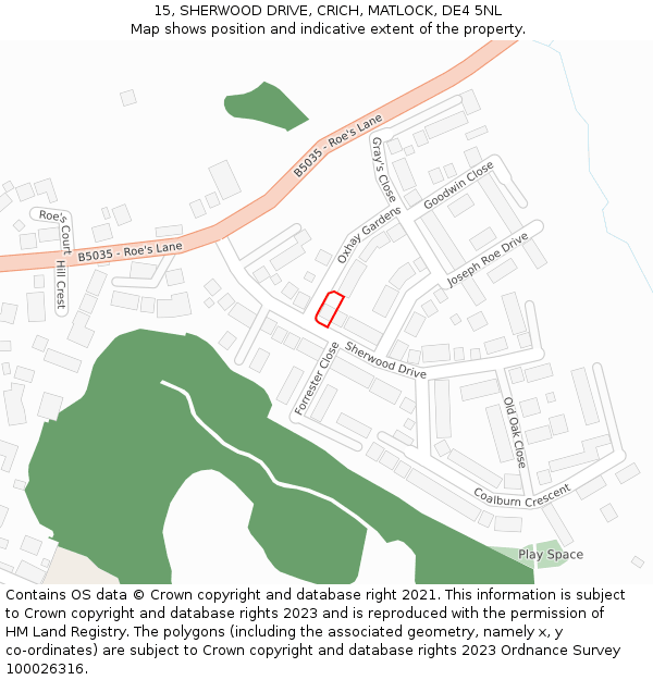 15, SHERWOOD DRIVE, CRICH, MATLOCK, DE4 5NL: Location map and indicative extent of plot