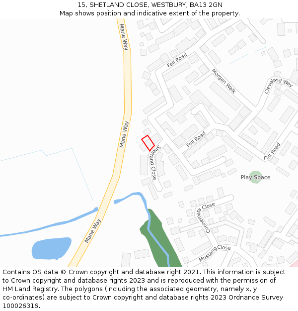 15, SHETLAND CLOSE, WESTBURY, BA13 2GN: Location map and indicative extent of plot