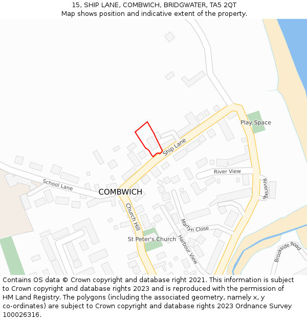 15, SHIP LANE, COMBWICH, BRIDGWATER, TA5 2QT: Location map and indicative extent of plot