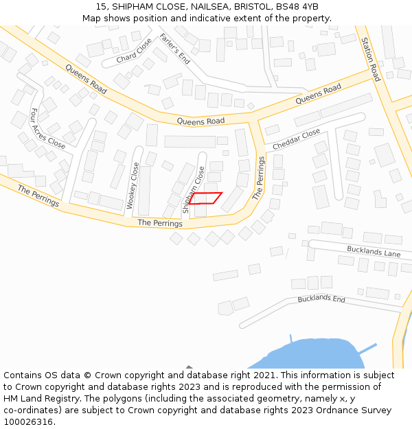 15, SHIPHAM CLOSE, NAILSEA, BRISTOL, BS48 4YB: Location map and indicative extent of plot