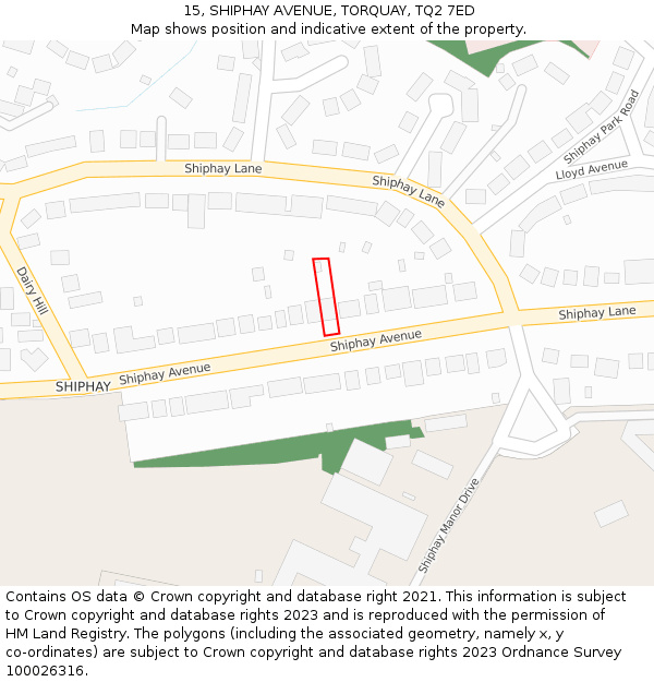 15, SHIPHAY AVENUE, TORQUAY, TQ2 7ED: Location map and indicative extent of plot