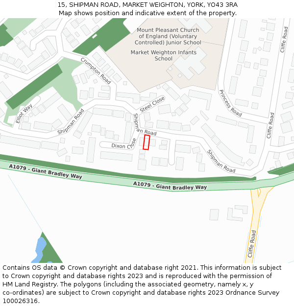 15, SHIPMAN ROAD, MARKET WEIGHTON, YORK, YO43 3RA: Location map and indicative extent of plot