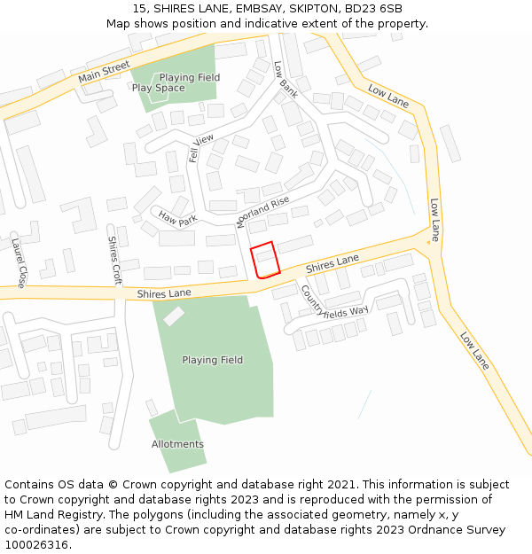 15, SHIRES LANE, EMBSAY, SKIPTON, BD23 6SB: Location map and indicative extent of plot