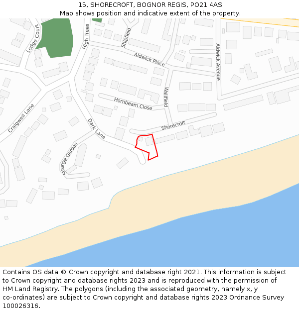 15, SHORECROFT, BOGNOR REGIS, PO21 4AS: Location map and indicative extent of plot