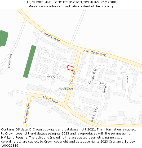 15, SHORT LANE, LONG ITCHINGTON, SOUTHAM, CV47 9PB: Location map and indicative extent of plot