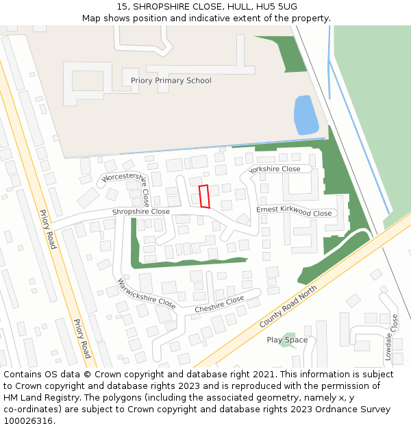 15, SHROPSHIRE CLOSE, HULL, HU5 5UG: Location map and indicative extent of plot