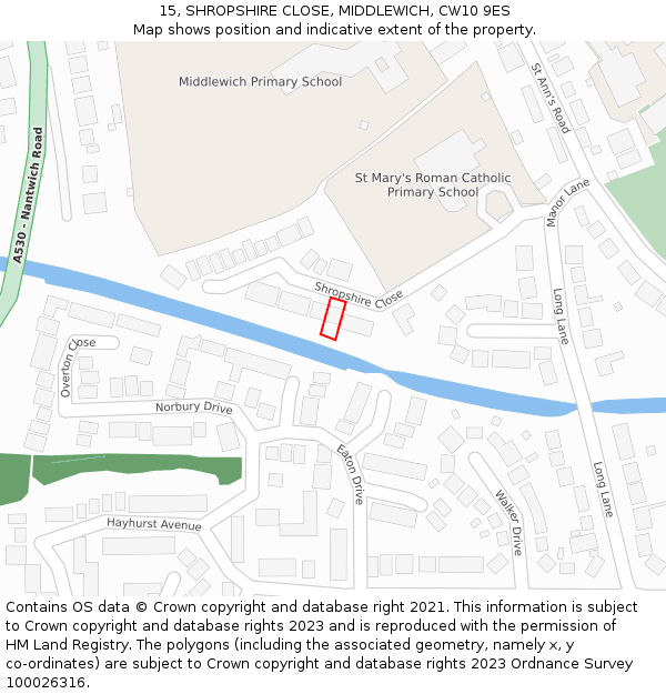 15, SHROPSHIRE CLOSE, MIDDLEWICH, CW10 9ES: Location map and indicative extent of plot