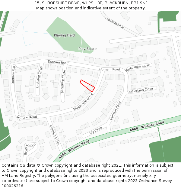 15, SHROPSHIRE DRIVE, WILPSHIRE, BLACKBURN, BB1 9NF: Location map and indicative extent of plot