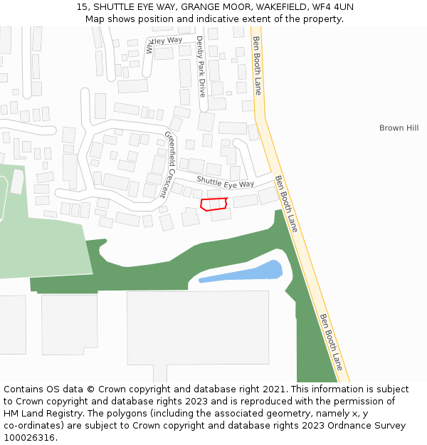 15, SHUTTLE EYE WAY, GRANGE MOOR, WAKEFIELD, WF4 4UN: Location map and indicative extent of plot