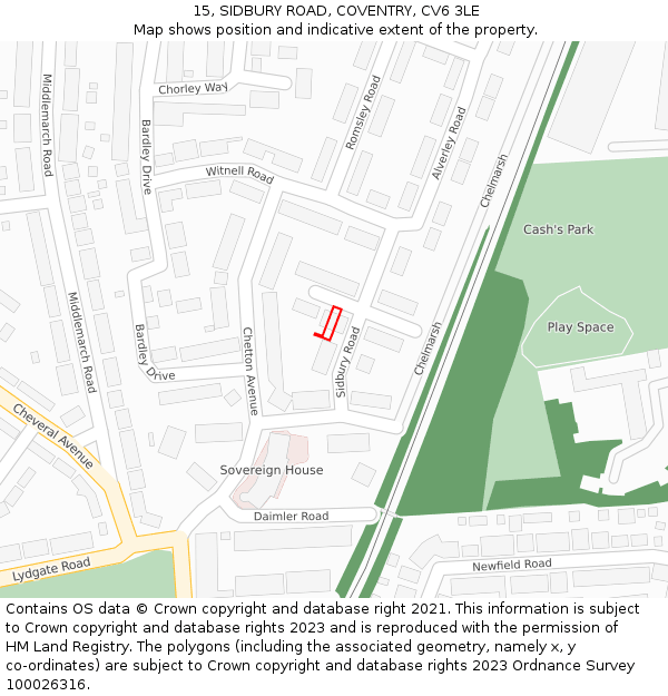 15, SIDBURY ROAD, COVENTRY, CV6 3LE: Location map and indicative extent of plot