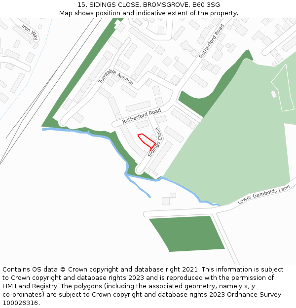 15, SIDINGS CLOSE, BROMSGROVE, B60 3SG: Location map and indicative extent of plot