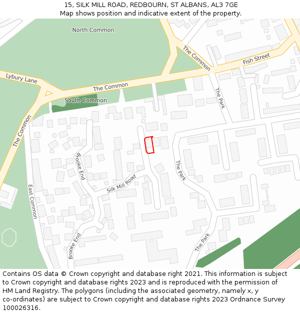 15, SILK MILL ROAD, REDBOURN, ST ALBANS, AL3 7GE: Location map and indicative extent of plot