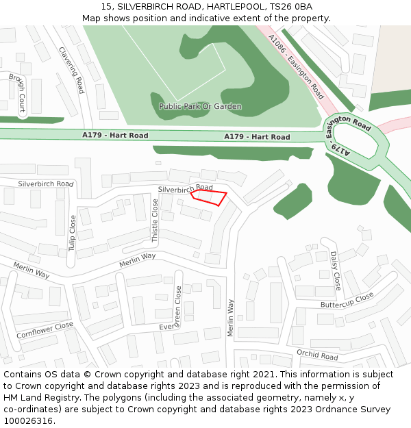 15, SILVERBIRCH ROAD, HARTLEPOOL, TS26 0BA: Location map and indicative extent of plot