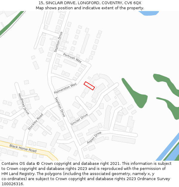 15, SINCLAIR DRIVE, LONGFORD, COVENTRY, CV6 6QX: Location map and indicative extent of plot
