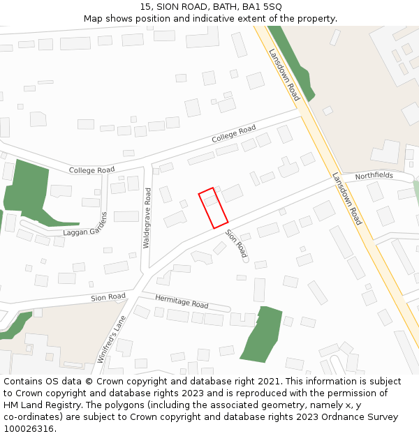 15, SION ROAD, BATH, BA1 5SQ: Location map and indicative extent of plot