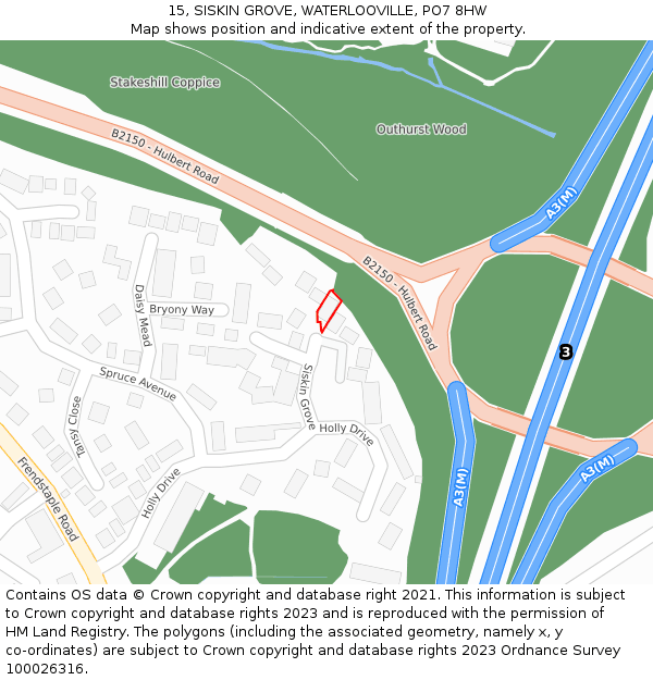 15, SISKIN GROVE, WATERLOOVILLE, PO7 8HW: Location map and indicative extent of plot