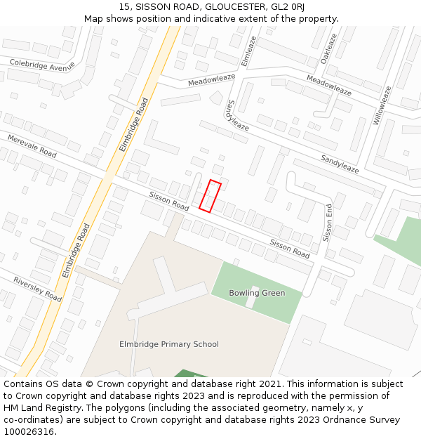 15, SISSON ROAD, GLOUCESTER, GL2 0RJ: Location map and indicative extent of plot