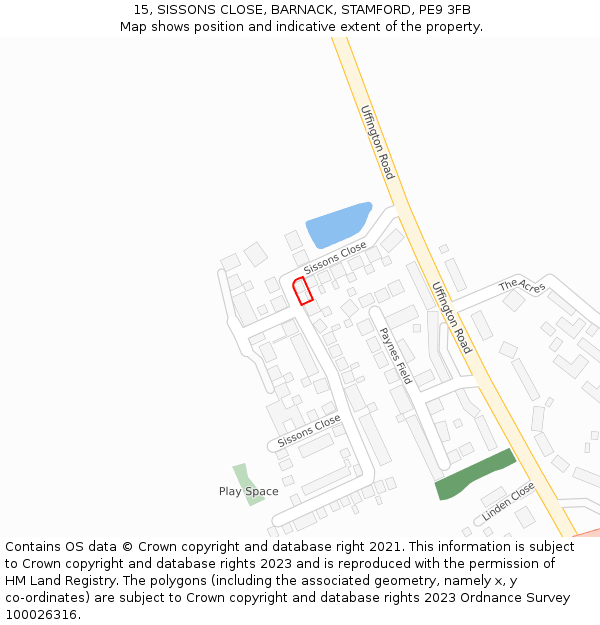 15, SISSONS CLOSE, BARNACK, STAMFORD, PE9 3FB: Location map and indicative extent of plot