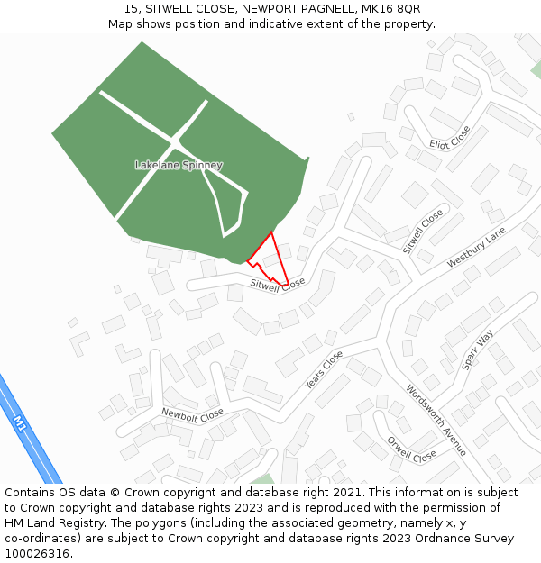 15, SITWELL CLOSE, NEWPORT PAGNELL, MK16 8QR: Location map and indicative extent of plot