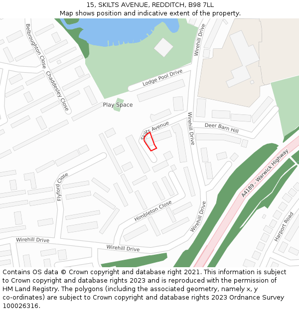 15, SKILTS AVENUE, REDDITCH, B98 7LL: Location map and indicative extent of plot