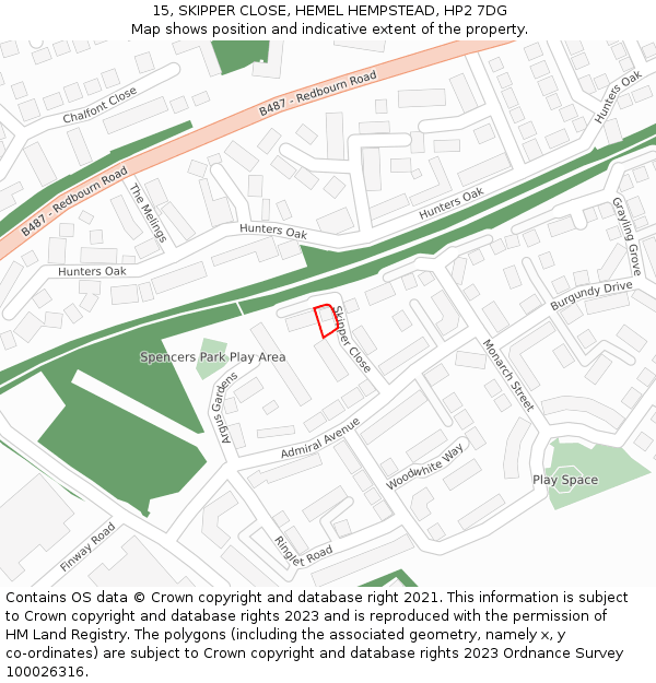 15, SKIPPER CLOSE, HEMEL HEMPSTEAD, HP2 7DG: Location map and indicative extent of plot