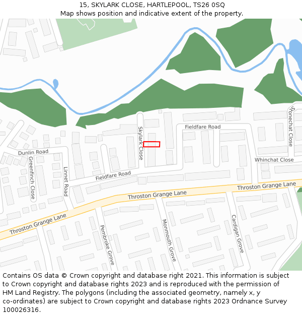15, SKYLARK CLOSE, HARTLEPOOL, TS26 0SQ: Location map and indicative extent of plot