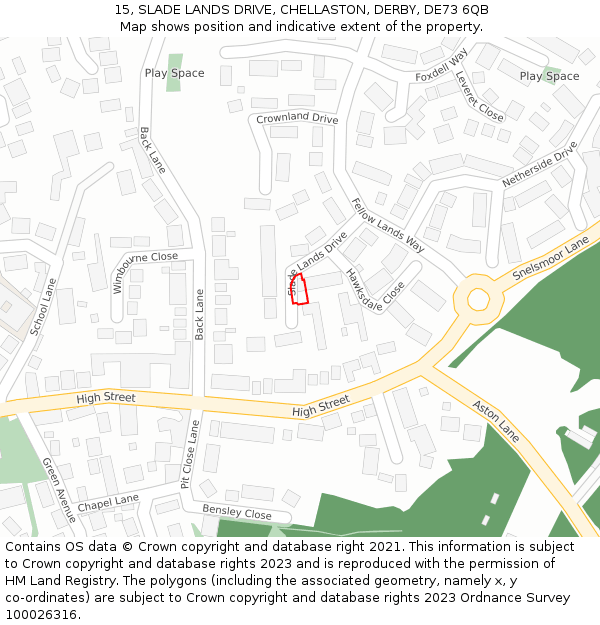 15, SLADE LANDS DRIVE, CHELLASTON, DERBY, DE73 6QB: Location map and indicative extent of plot